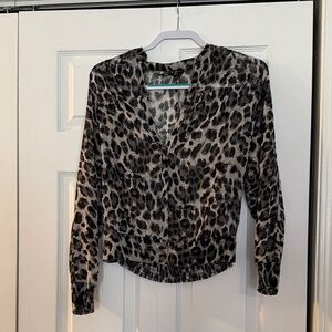 G by Guess Black and Gray Leopard Print Blouse